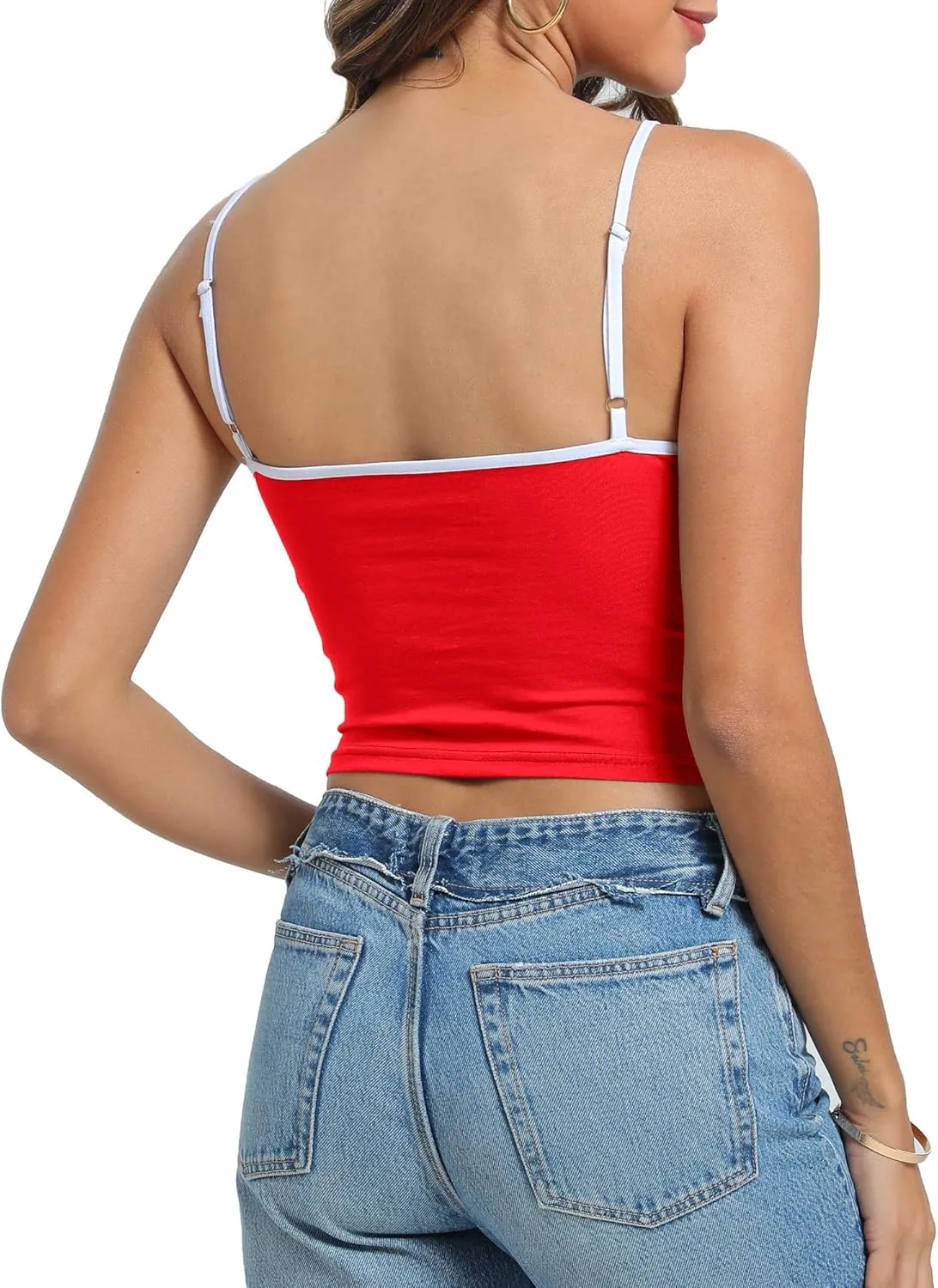 Womens V Neck Camisole Tank Tops with Adjustable Spaghetti Strap Cute 2025 Summer Going Out Crop Tops