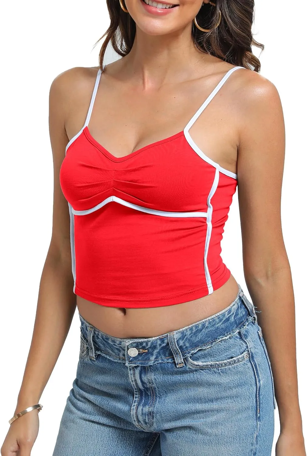 Womens V Neck Camisole Tank Tops with Adjustable Spaghetti Strap Cute 2025 Summer Going Out Crop Tops