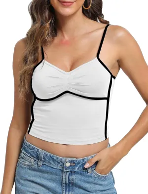 Womens V Neck Camisole Tank Tops with Adjustable Spaghetti Strap Cute 2025 Summer Going Out Crop Tops