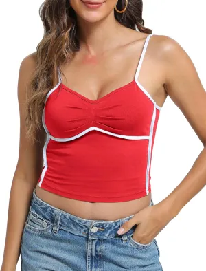 Womens V Neck Camisole Tank Tops with Adjustable Spaghetti Strap Cute 2025 Summer Going Out Crop Tops