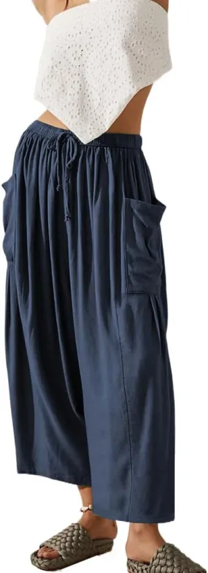 Women's Wide Leg Baggy Casual Lantern Pants Summer Beach High Waisted Capris Yoga Palazzo Elastic Waist Trousers