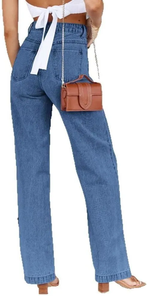Women's Wide Leg Jeans High Waisted Strechy Baggy Loose Boyfriend Denim Pants