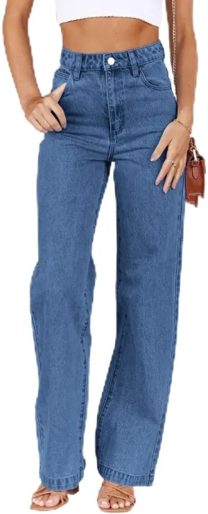 Women's Wide Leg Jeans High Waisted Strechy Baggy Loose Boyfriend Denim Pants