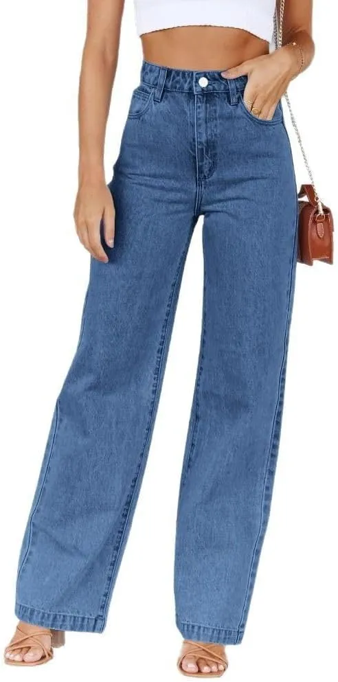 Women's Wide Leg Jeans High Waisted Strechy Baggy Loose Boyfriend Denim Pants