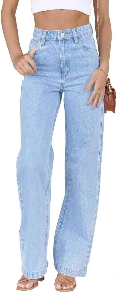 Women's Wide Leg Jeans High Waisted Strechy Baggy Loose Boyfriend Denim Pants