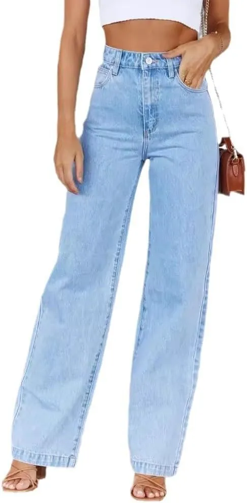 Women's Wide Leg Jeans High Waisted Strechy Baggy Loose Boyfriend Denim Pants