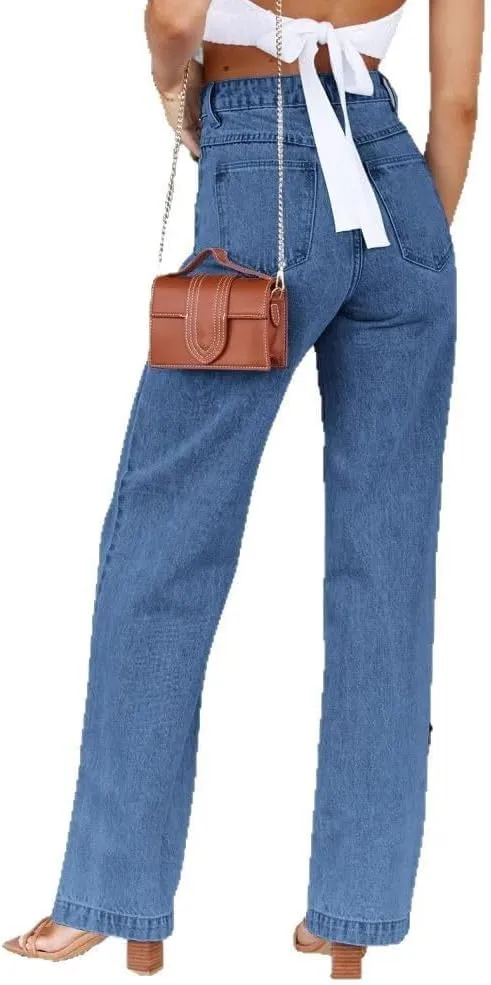 Women's Wide Leg Jeans High Waisted Strechy Baggy Loose Boyfriend Denim Pants