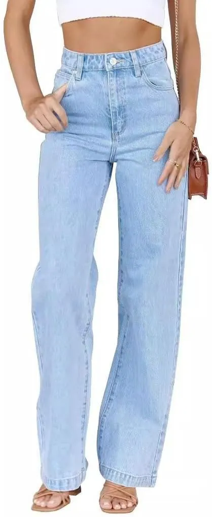 Women's Wide Leg Jeans High Waisted Strechy Baggy Loose Boyfriend Denim Pants