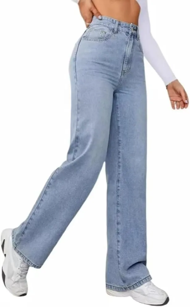 Women's Wide Leg Jeans High Waisted Strechy Baggy Loose Boyfriend Denim Pants