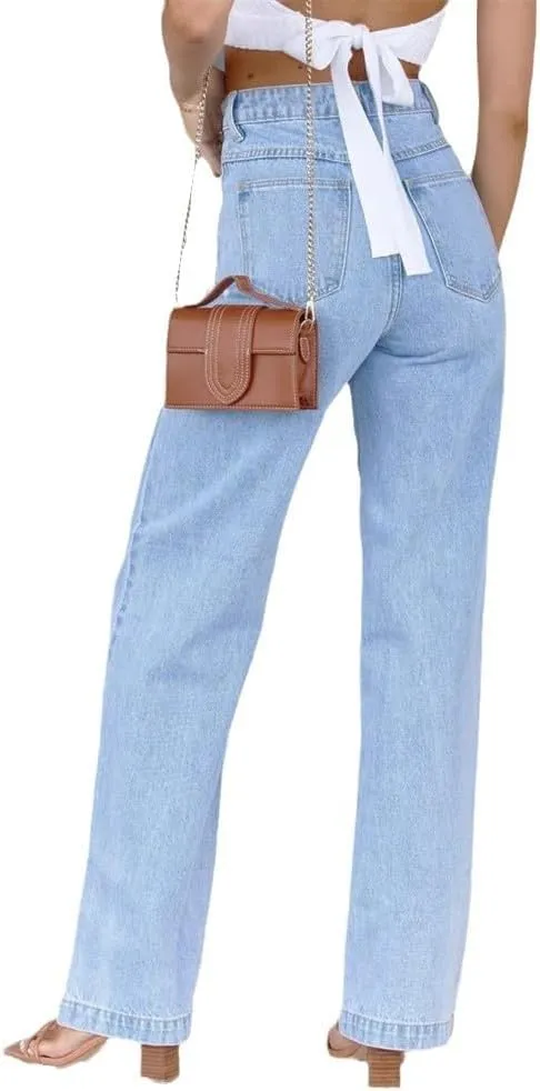 Women's Wide Leg Jeans High Waisted Strechy Baggy Loose Boyfriend Denim Pants