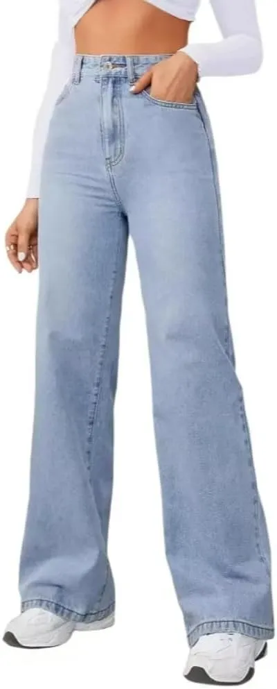 Women's Wide Leg Jeans High Waisted Strechy Baggy Loose Boyfriend Denim Pants
