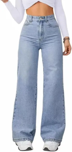Women's Wide Leg Jeans High Waisted Strechy Baggy Loose Boyfriend Denim Pants