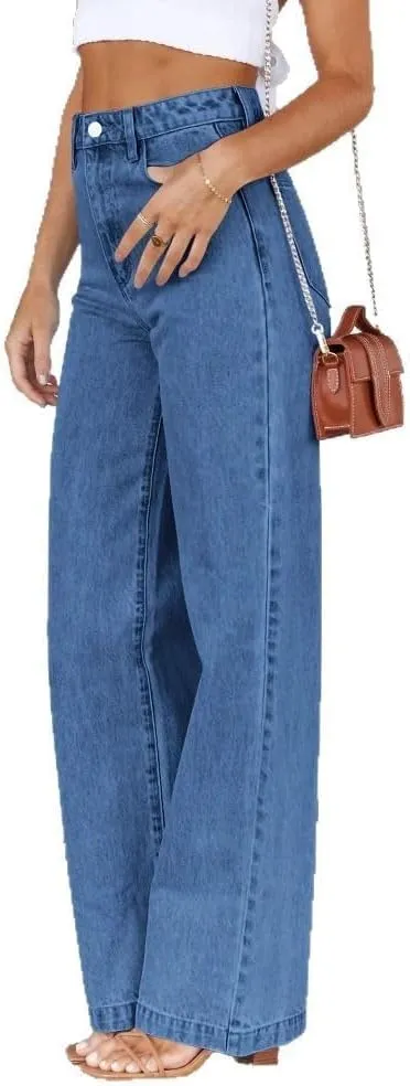 Women's Wide Leg Jeans High Waisted Strechy Baggy Loose Boyfriend Denim Pants