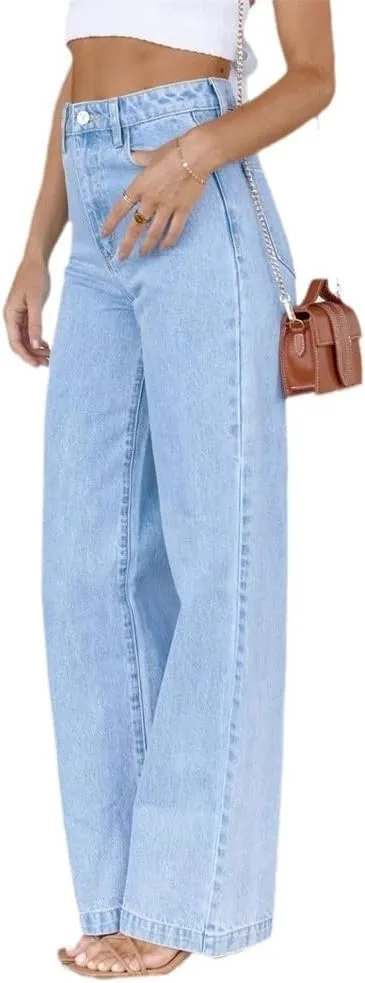 Women's Wide Leg Jeans High Waisted Strechy Baggy Loose Boyfriend Denim Pants