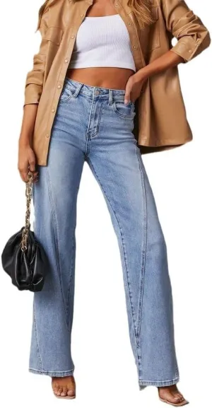 Women's Wide Leg Jeans High Waisted Strechy Baggy Loose Boyfriend Denim Pants