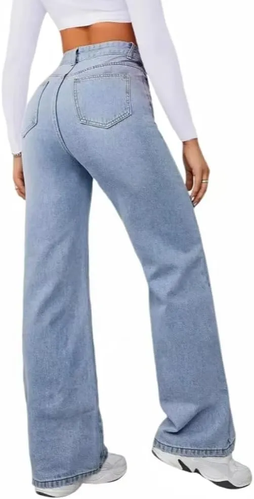 Women's Wide Leg Jeans High Waisted Strechy Baggy Loose Boyfriend Denim Pants