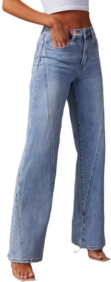 Women's Wide Leg Jeans High Waisted Strechy Baggy Loose Boyfriend Denim Pants