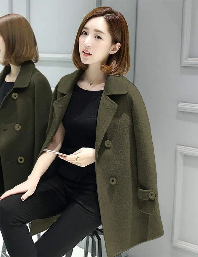 Ylingjun Womens Double Breasted Wool Jackets Casual Classic Fit Pea Coat Outwear
