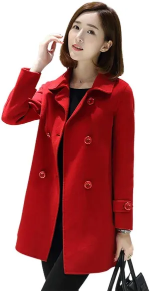 Ylingjun Womens Double Breasted Wool Jackets Casual Classic Fit Pea Coat Outwear