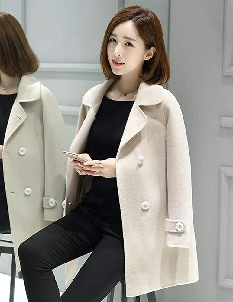 Ylingjun Womens Double Breasted Wool Jackets Casual Classic Fit Pea Coat Outwear