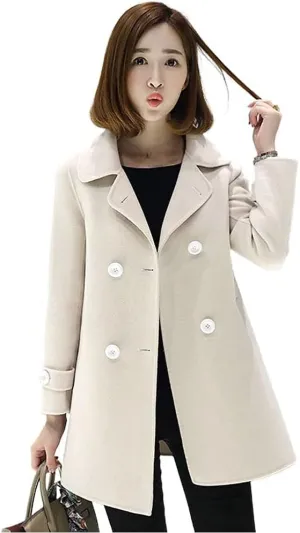 Ylingjun Womens Double Breasted Wool Jackets Casual Classic Fit Pea Coat Outwear