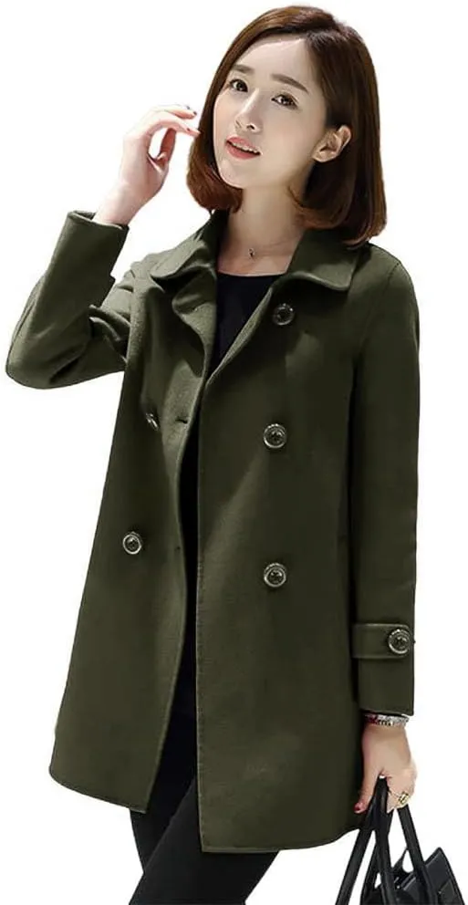 Ylingjun Womens Double Breasted Wool Jackets Casual Classic Fit Pea Coat Outwear