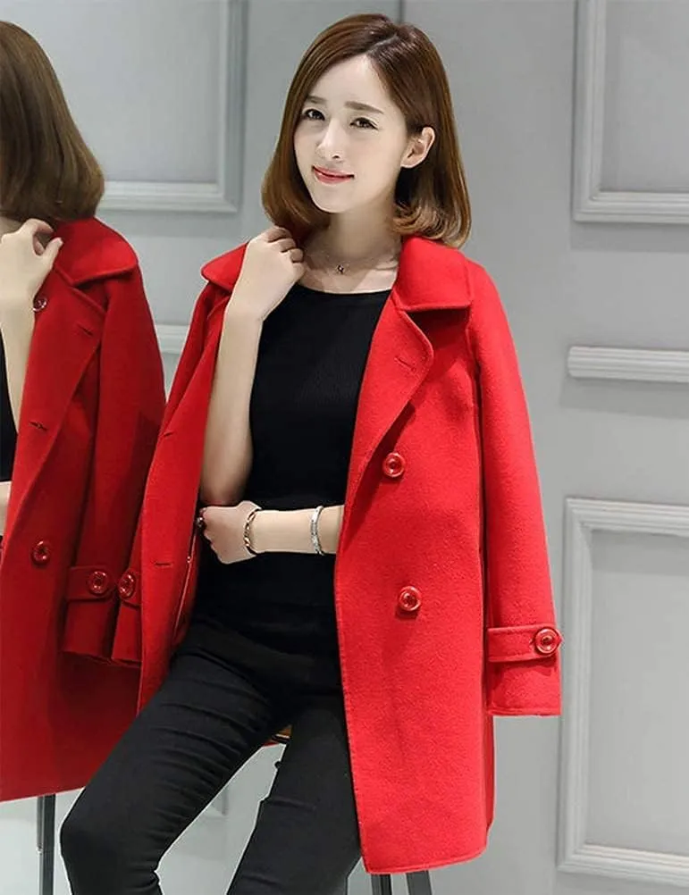 Ylingjun Womens Double Breasted Wool Jackets Casual Classic Fit Pea Coat Outwear