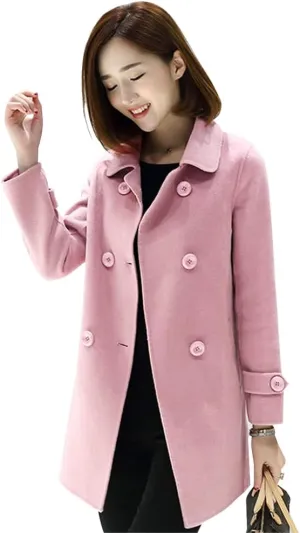 Ylingjun Womens Double Breasted Wool Jackets Casual Classic Fit Pea Coat Outwear