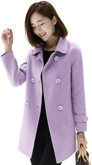 Ylingjun Womens Double Breasted Wool Jackets Casual Classic Fit Pea Coat Outwear