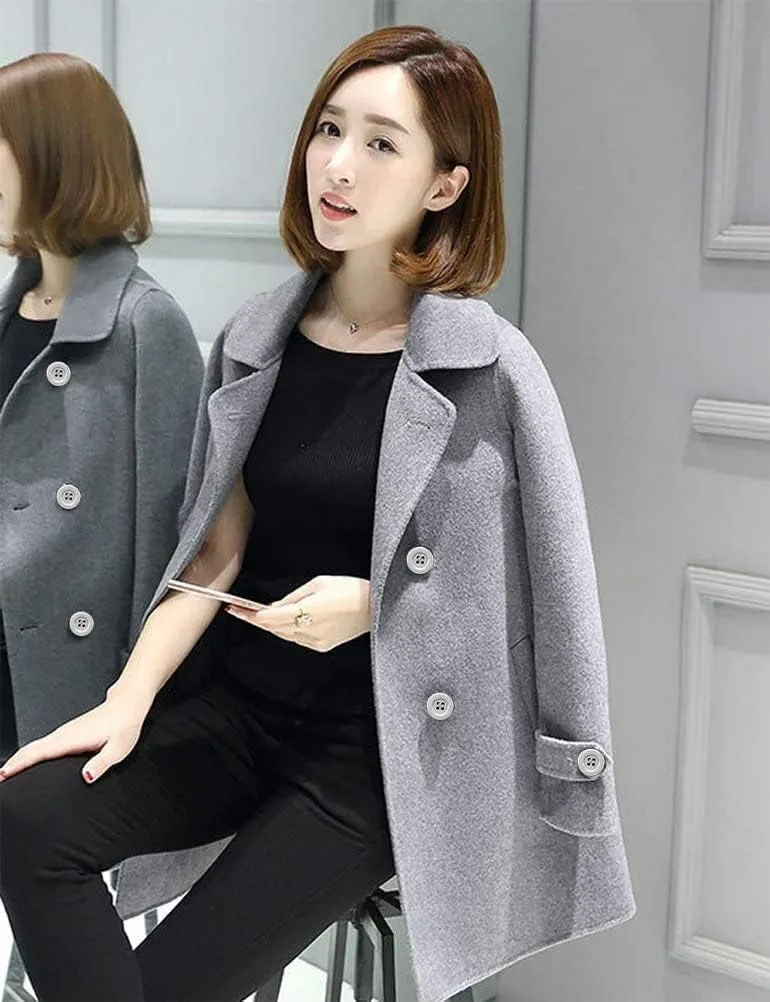Ylingjun Womens Double Breasted Wool Jackets Casual Classic Fit Pea Coat Outwear