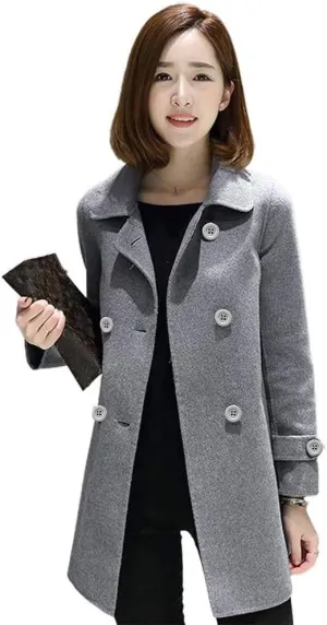 Ylingjun Womens Double Breasted Wool Jackets Casual Classic Fit Pea Coat Outwear