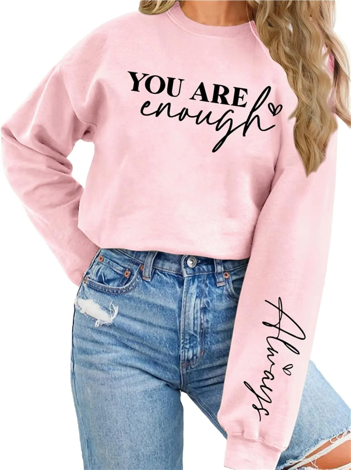 You Are Enough Sweatshirt Women Mental Health Sweatshirt Inspirational Long Sleeve Fleece Pullover Sweater