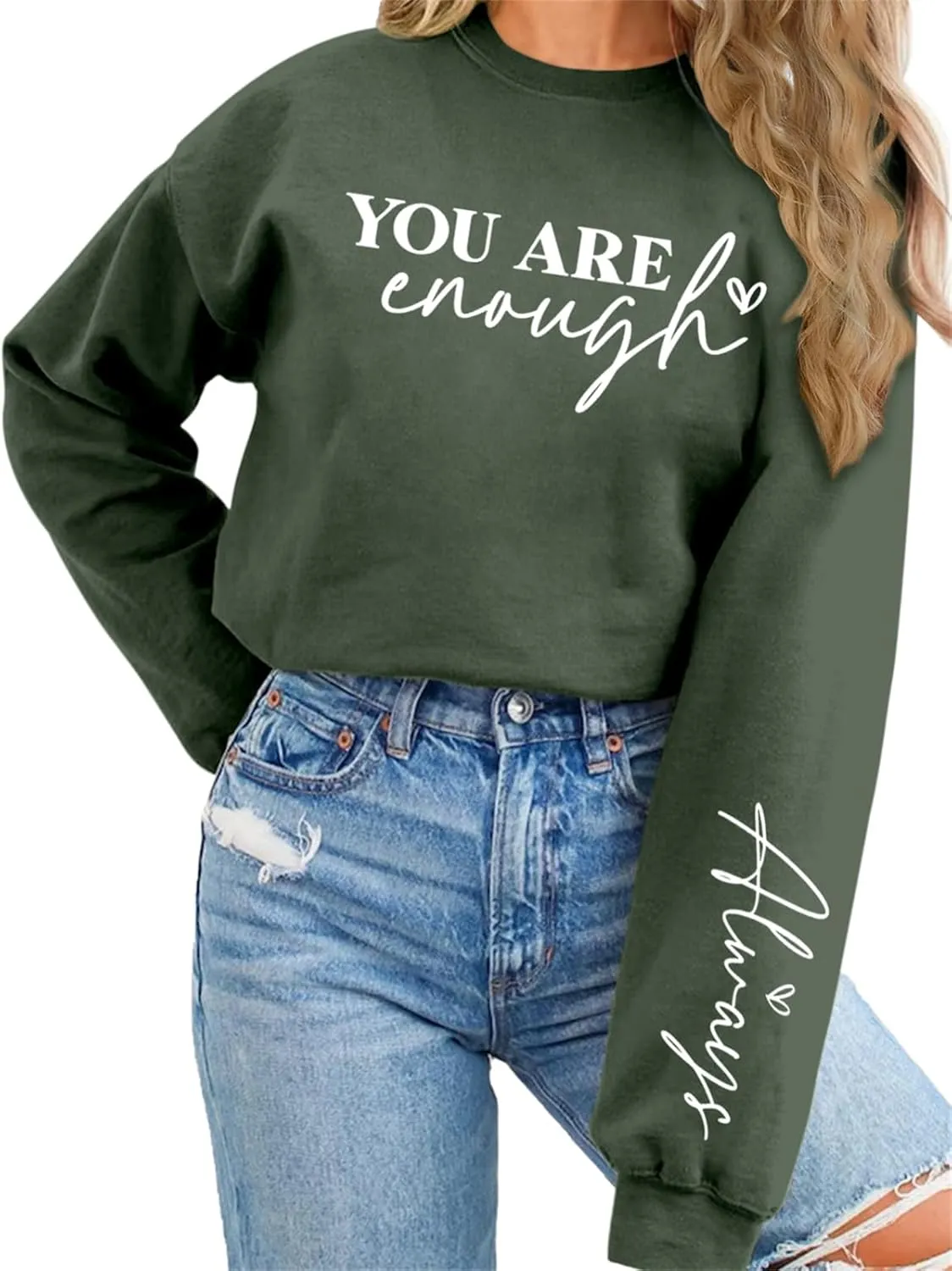 You Are Enough Sweatshirt Women Mental Health Sweatshirt Inspirational Long Sleeve Fleece Pullover Sweater