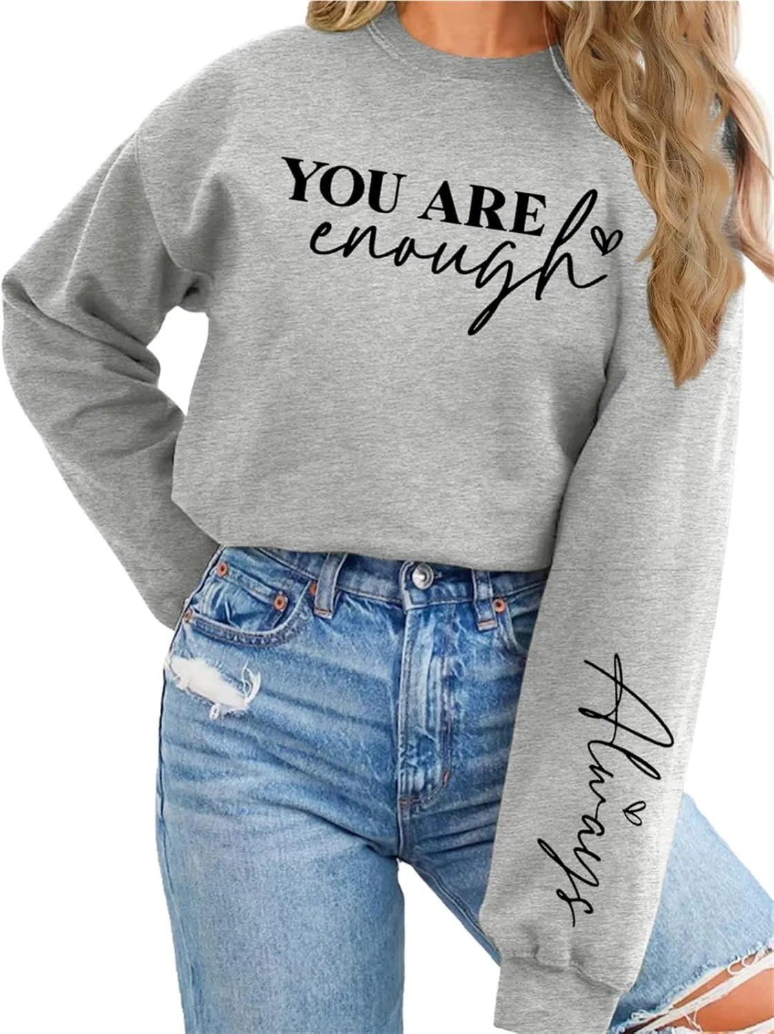 You Are Enough Sweatshirt Women Mental Health Sweatshirt Inspirational Long Sleeve Fleece Pullover Sweater