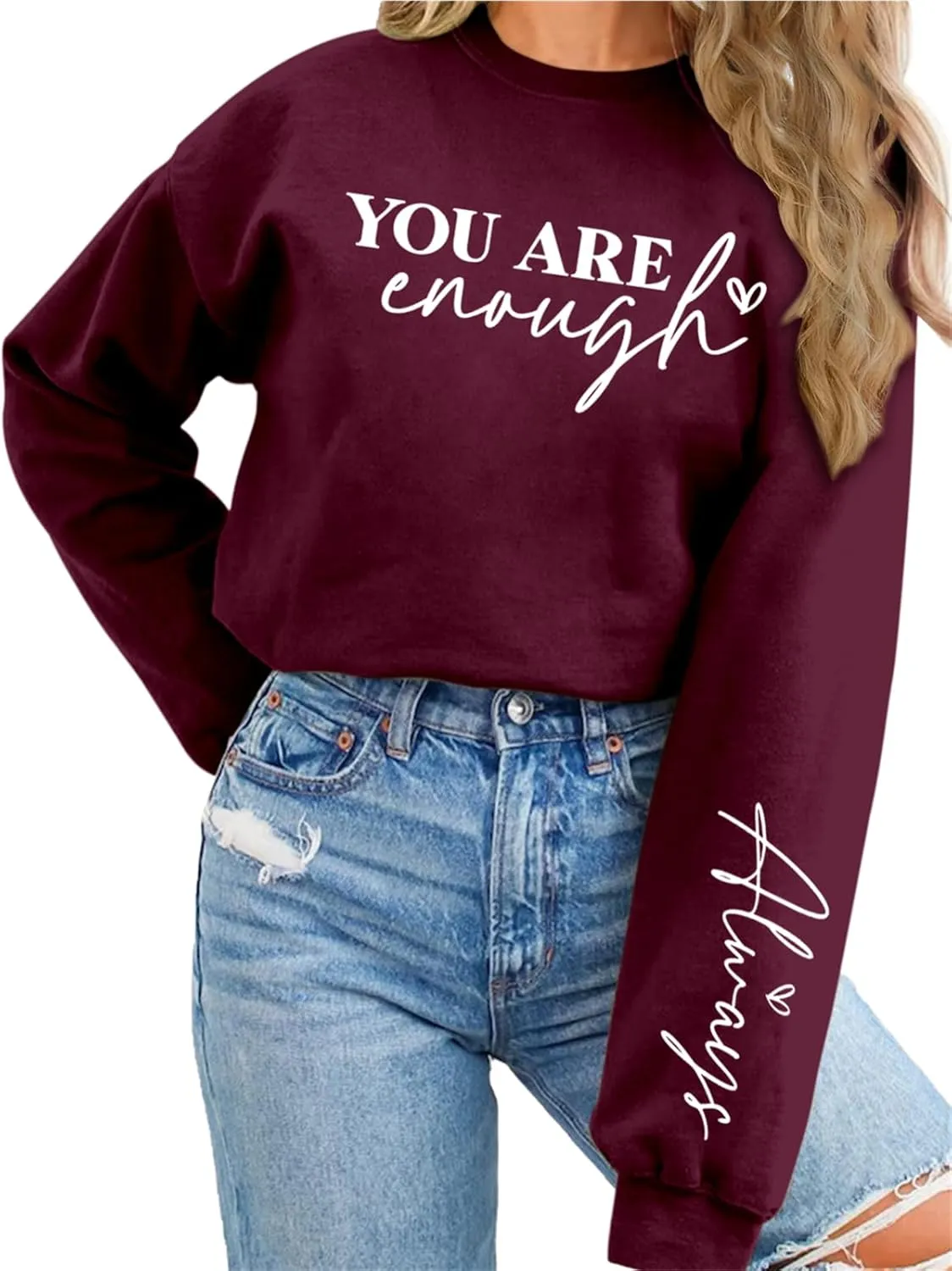 You Are Enough Sweatshirt Women Mental Health Sweatshirt Inspirational Long Sleeve Fleece Pullover Sweater