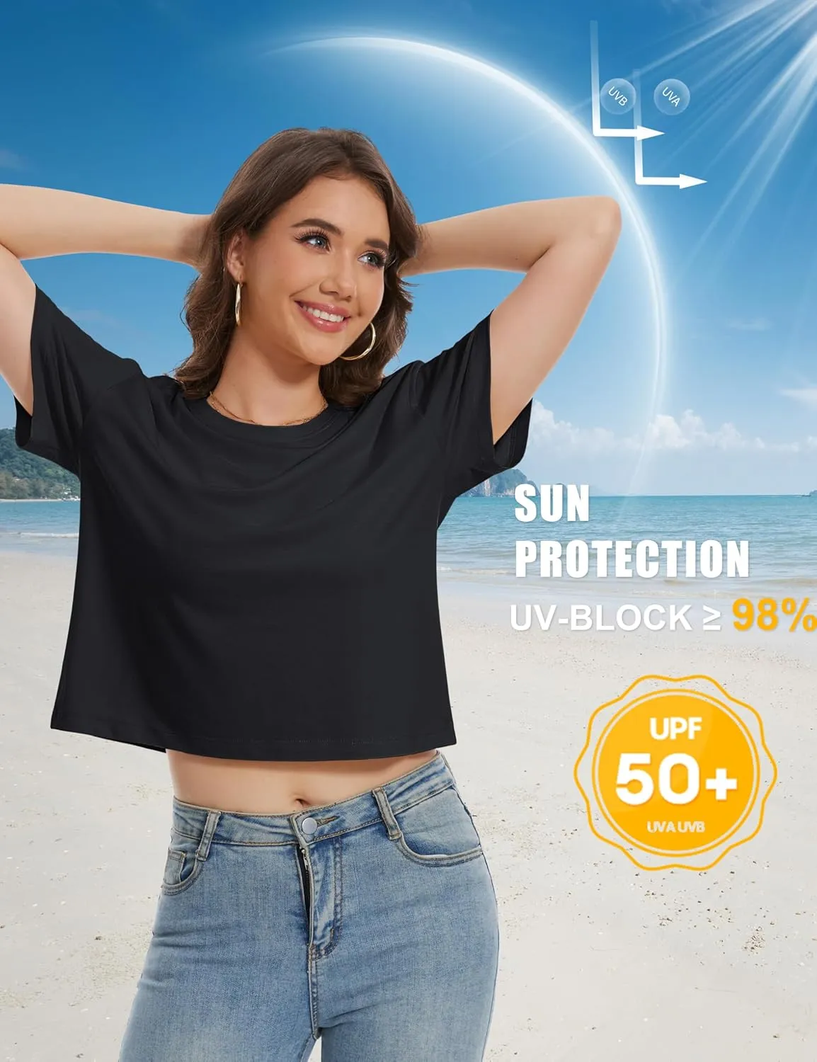 YUCOLEN Women's Crop Tops Summer Short Sleeve Cotton UPF 50  Round Neck Casual Loose Cropped T-Shirts Solid Basic Tees