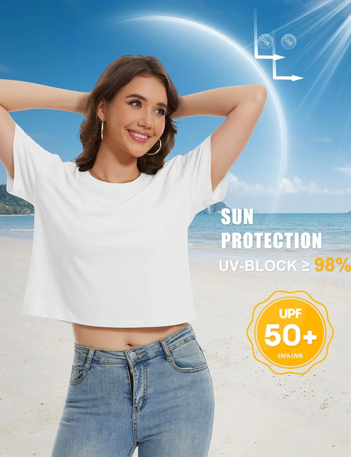 YUCOLEN Women's Crop Tops Summer Short Sleeve Cotton UPF 50  Round Neck Casual Loose Cropped T-Shirts Solid Basic Tees