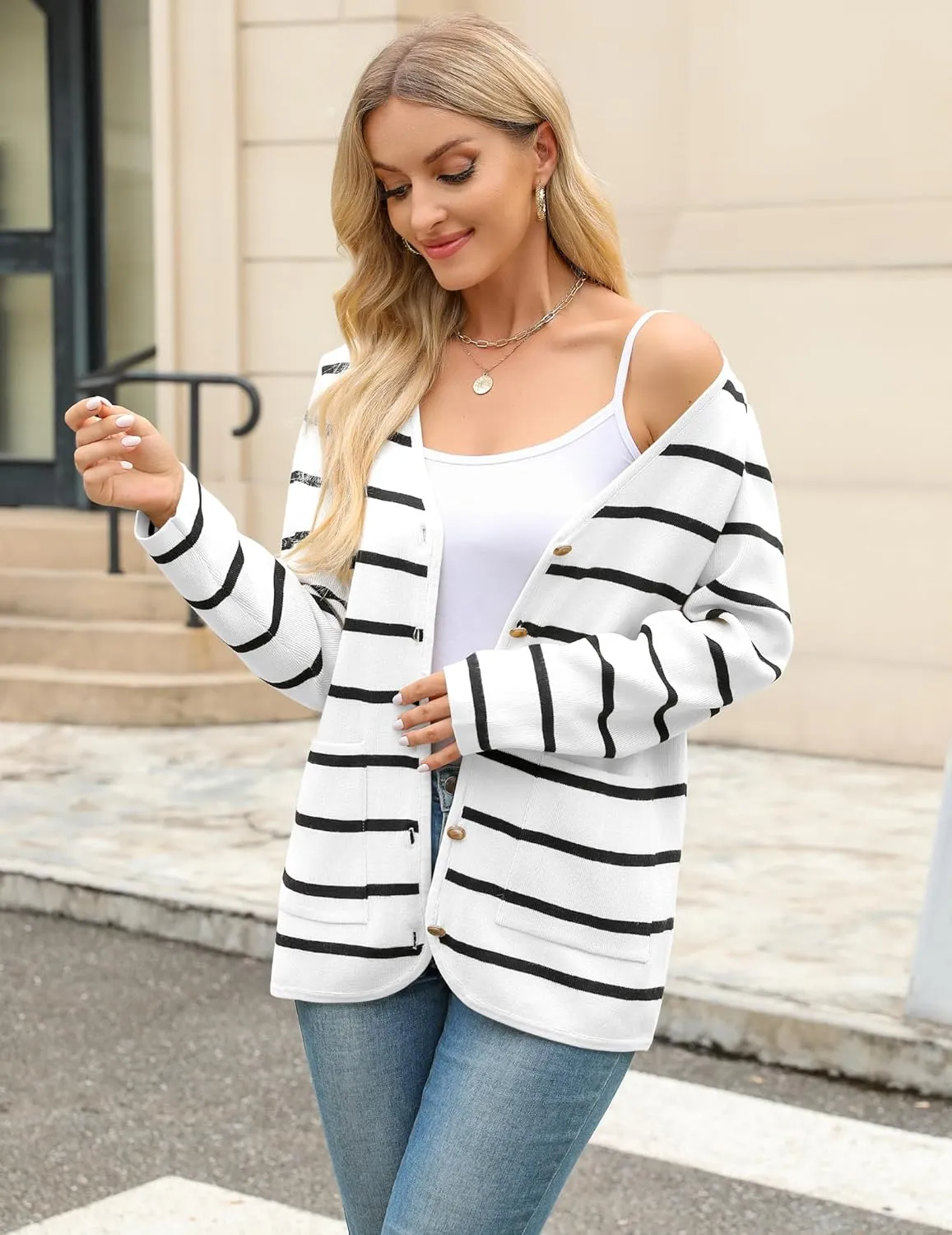 Zeagoo Women's V Neck Button Long Cardigan Sweater Casual 2024 Fall Knit Sweater Blazer with Pockets