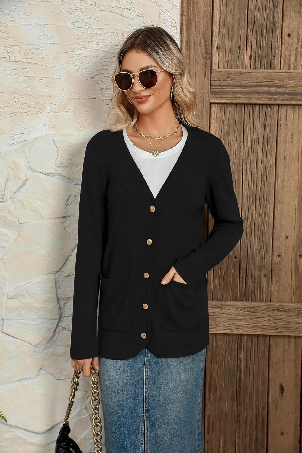 Zeagoo Women's V Neck Button Long Cardigan Sweater Casual 2024 Fall Knit Sweater Blazer with Pockets