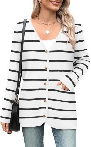 Zeagoo Women's V Neck Button Long Cardigan Sweater Casual 2024 Fall Knit Sweater Blazer with Pockets