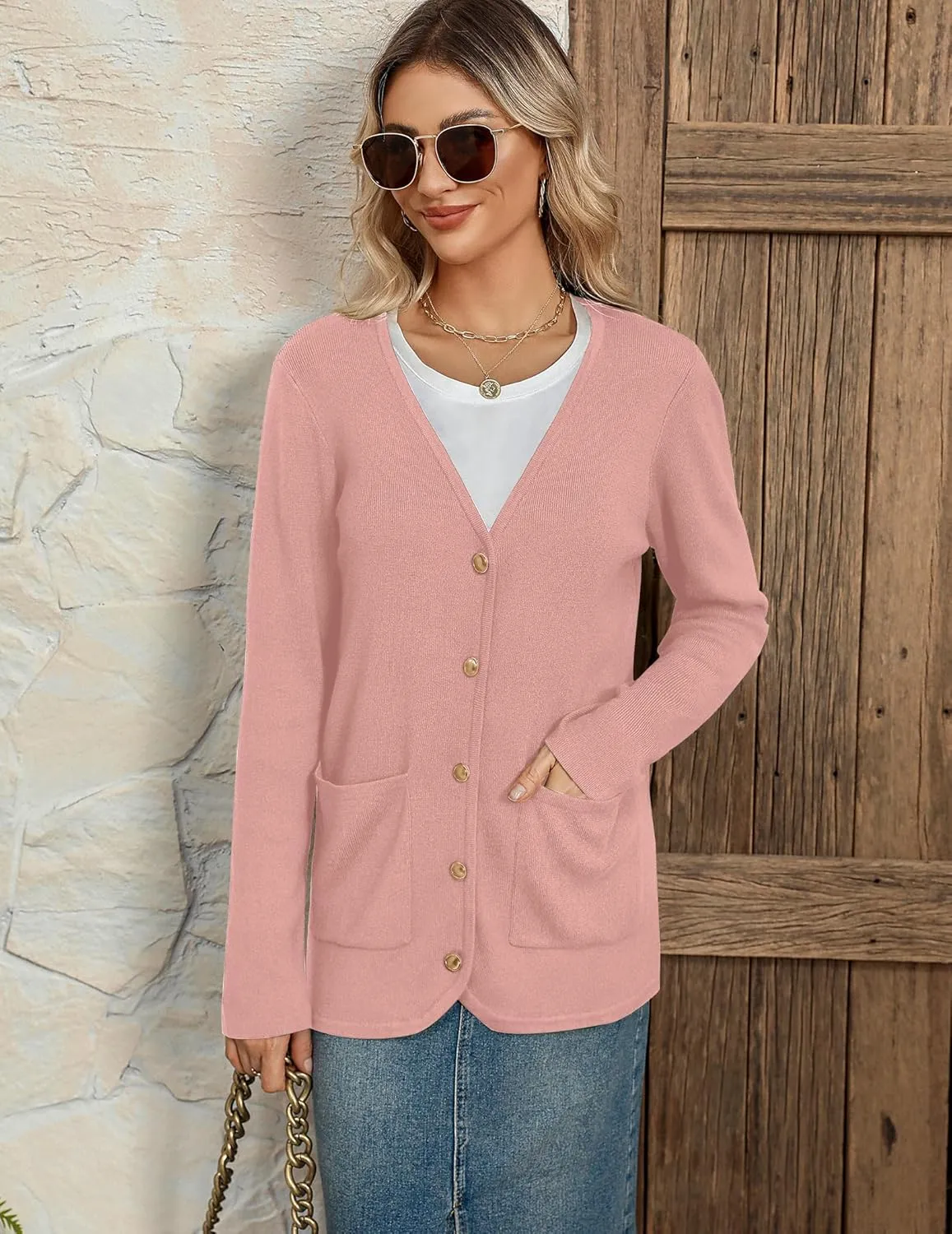Zeagoo Women's V Neck Button Long Cardigan Sweater Casual 2024 Fall Knit Sweater Blazer with Pockets