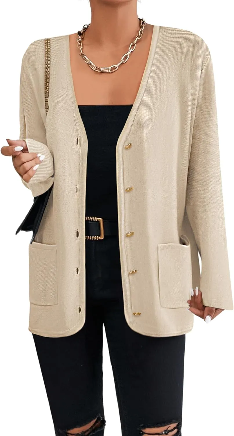 Zeagoo Women's V Neck Button Long Cardigan Sweater Casual 2024 Fall Knit Sweater Blazer with Pockets