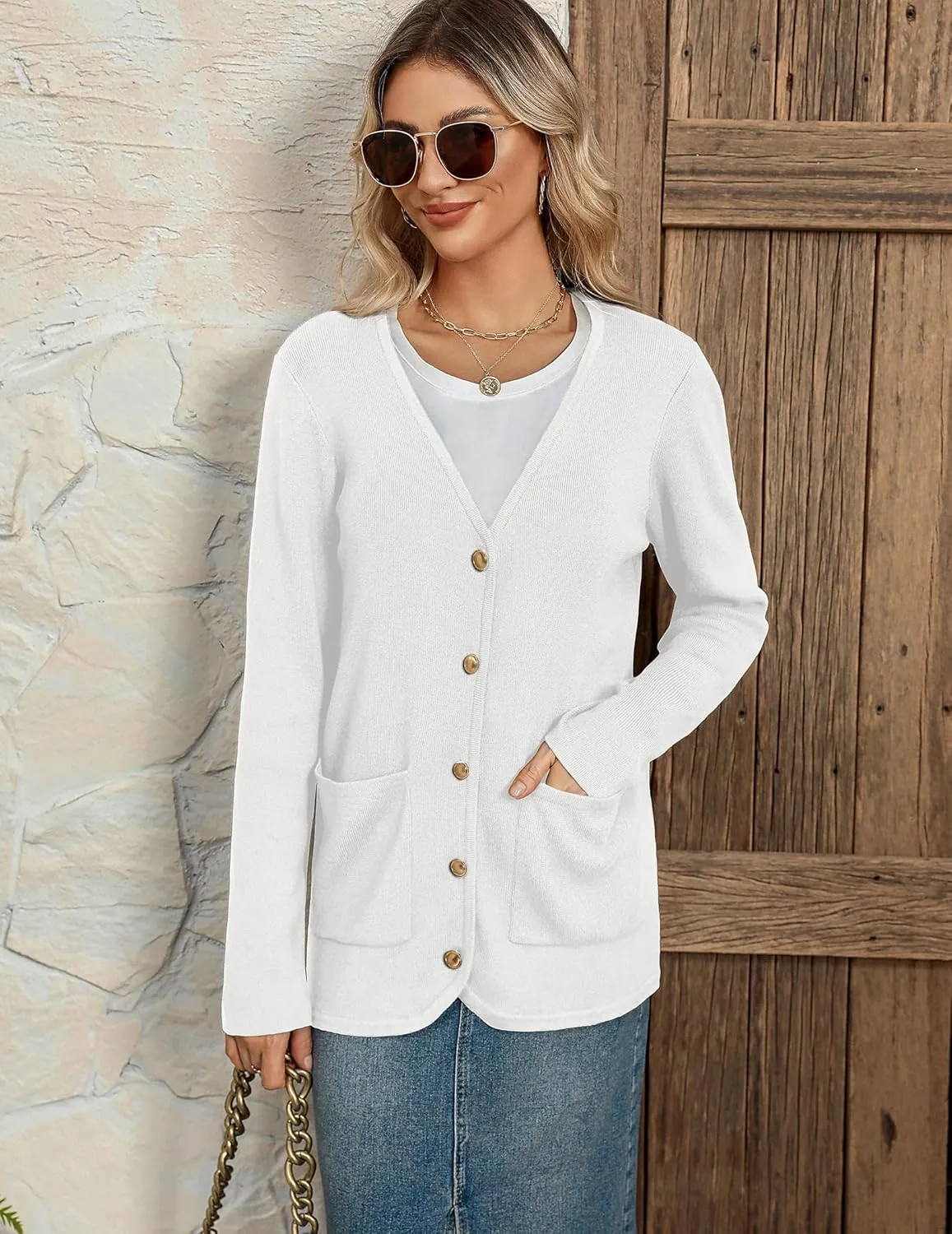 Zeagoo Women's V Neck Button Long Cardigan Sweater Casual 2024 Fall Knit Sweater Blazer with Pockets