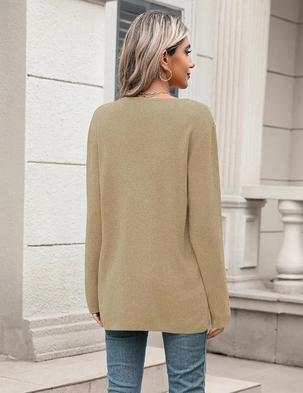 Zeagoo Women's V Neck Button Long Cardigan Sweater Casual 2024 Fall Knit Sweater Blazer with Pockets