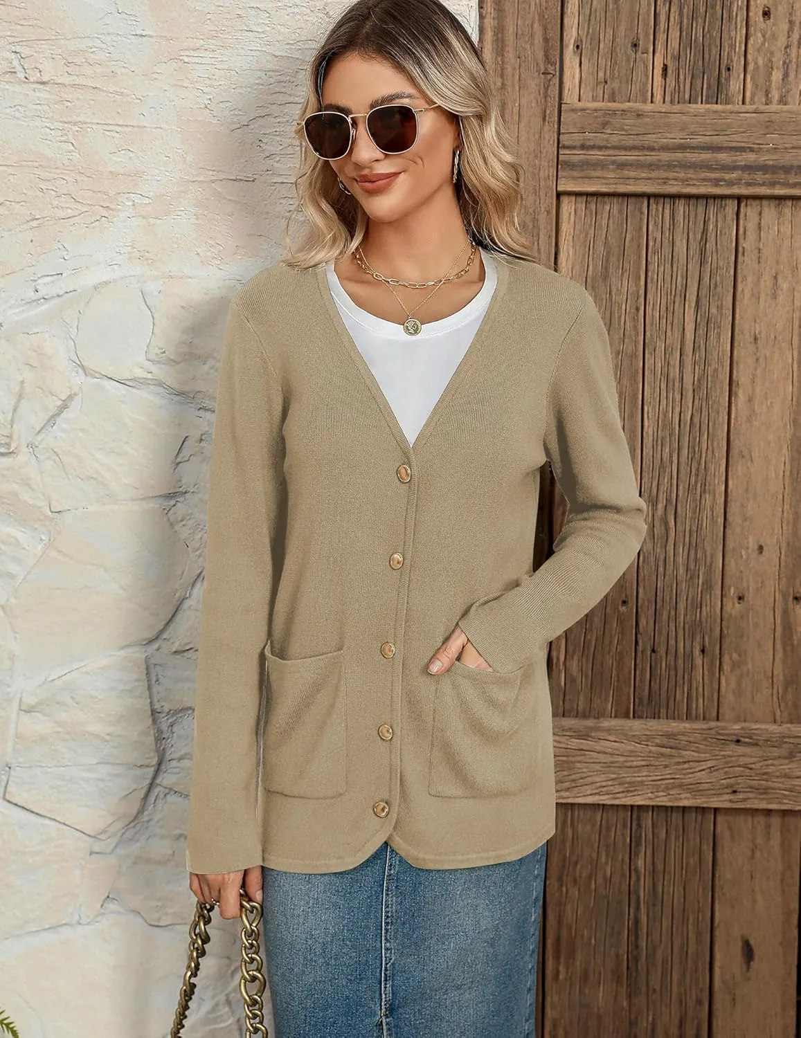 Zeagoo Women's V Neck Button Long Cardigan Sweater Casual 2024 Fall Knit Sweater Blazer with Pockets