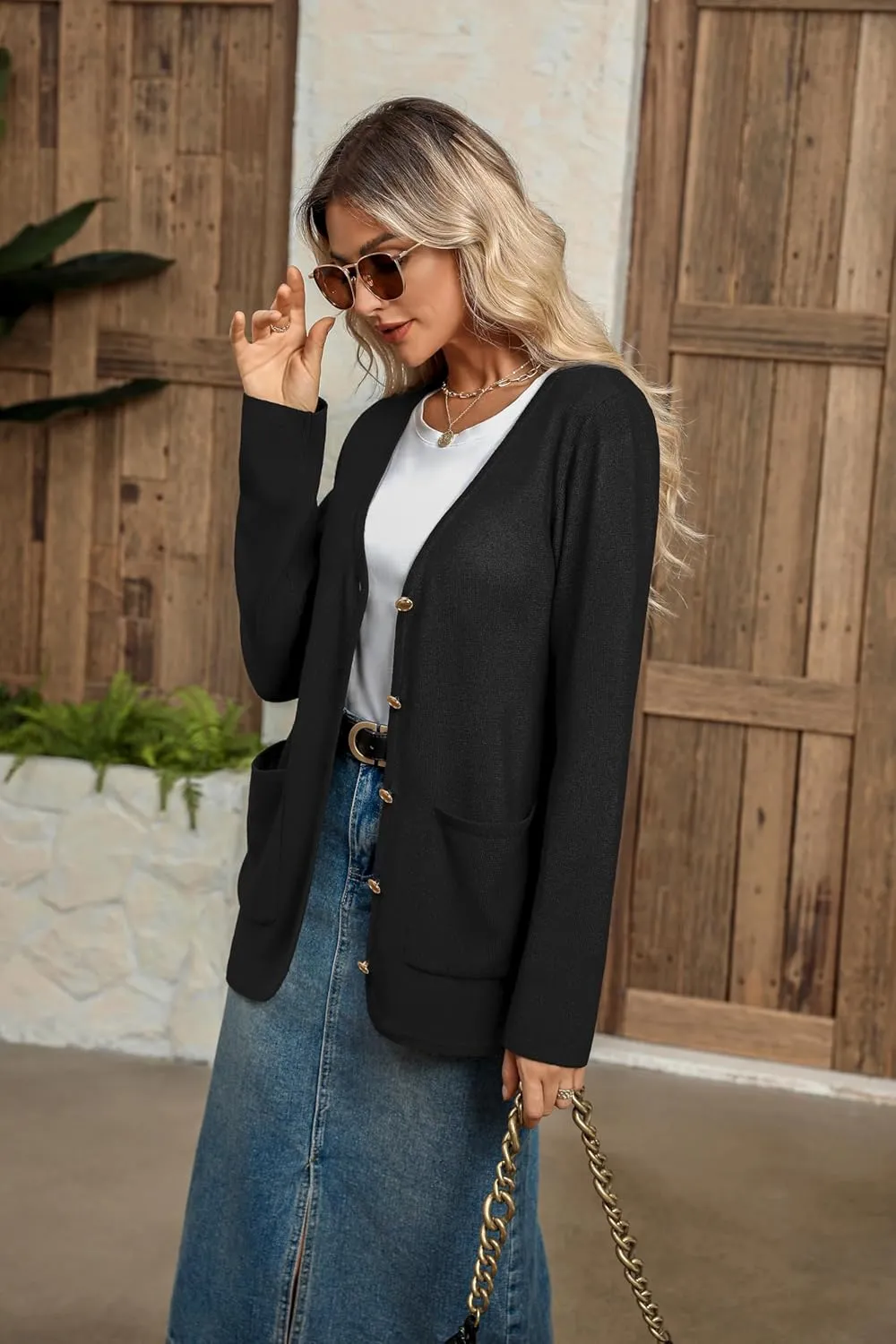 Zeagoo Women's V Neck Button Long Cardigan Sweater Casual 2024 Fall Knit Sweater Blazer with Pockets