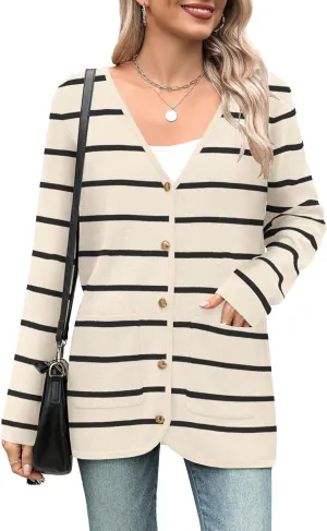 Zeagoo Women's V Neck Button Long Cardigan Sweater Casual 2024 Fall Knit Sweater Blazer with Pockets