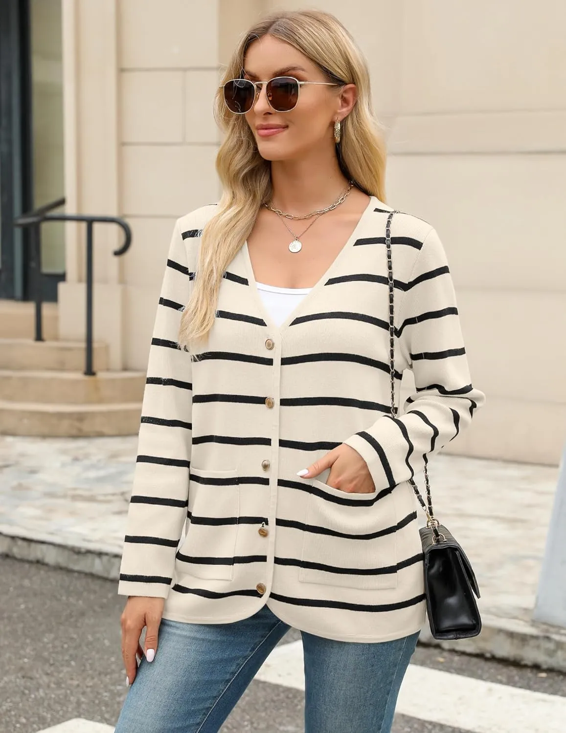 Zeagoo Women's V Neck Button Long Cardigan Sweater Casual 2024 Fall Knit Sweater Blazer with Pockets