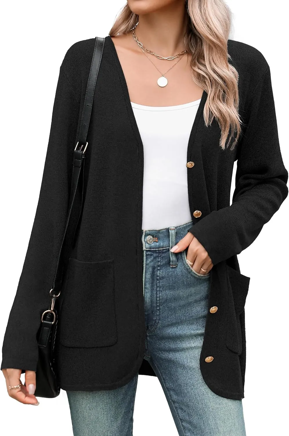 Zeagoo Women's V Neck Button Long Cardigan Sweater Casual 2024 Fall Knit Sweater Blazer with Pockets