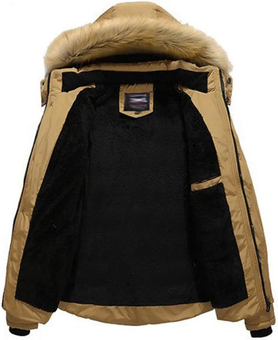 ZGZZ7 Men's Winter Warm Puffy Coats Detachable Fur Hood Outerwear Cotton Padded Jackets
